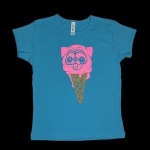 Bella Girls Turquoise Soft Cotton Tee with Glitter Pug Ice Cream Cone